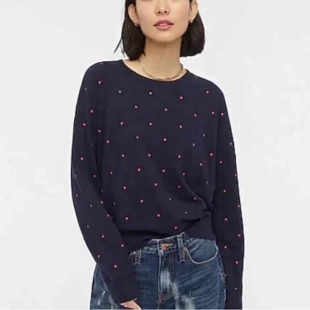 NEW J Crew Womens Vintage cotton terry pullover crewneck in mini hearts L NWT